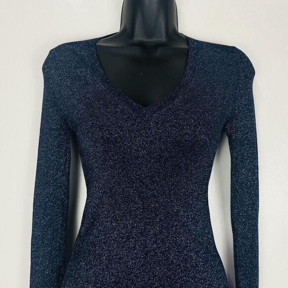 D&G DOLCE & GABBANA Metallic Blue Knit V Neck Sweater Top Size XS/S - Picture 3 of 11
